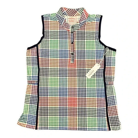 Kinona Make it Snappy Sleeveless Golf Top Vacation Plaid Sun Protection Size XL - Picture 6 of 12